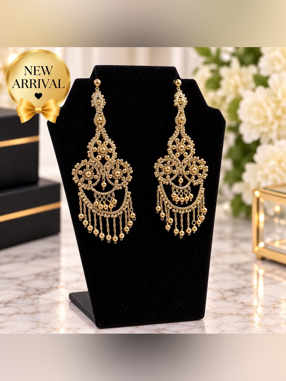 ✨ Ornate Gold-Tone Chandelier Statement Earrings ✨